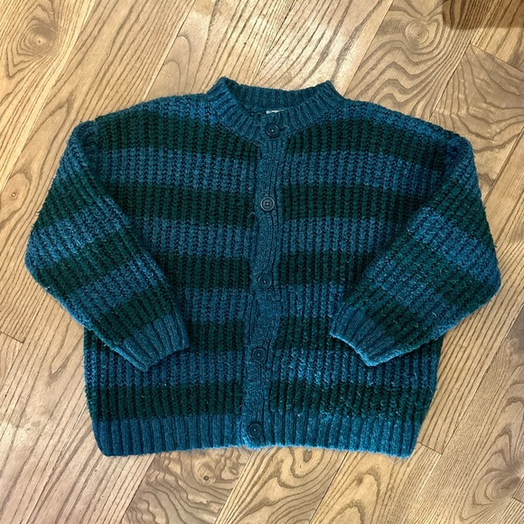 Chunky Knit Cardigan in Green and Blue Stripes - Picture 1 of 6